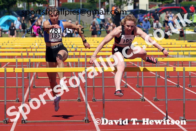Senior womens 100 metres hurdles, 2021 Northern Senior and Under-20s Champs., Leigh. Photo: David T. Hewitson/Sports for All Pics
